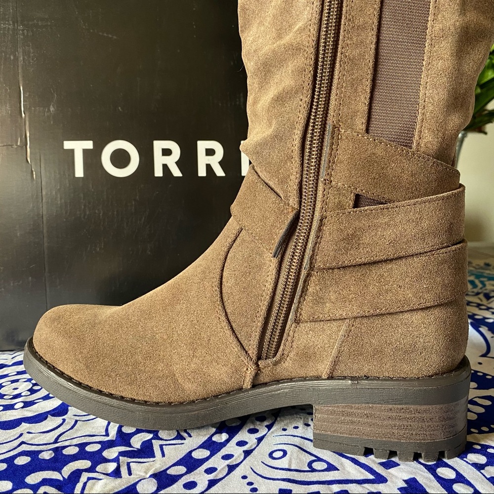 NWT TORRID WW/CALF Brown Oiled Suede Buckle Boot - Picture 9 of 16
